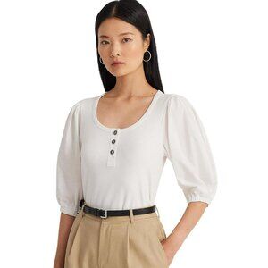 Lauren Ralph Lauren Women's Stretch Cotton Puff-Sleeve Henley Tee Size XXS